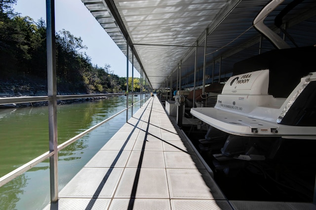 view of dock with a water view