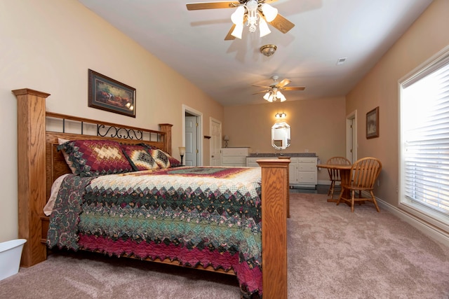 bedroom featuring carpet flooring and ceiling fan