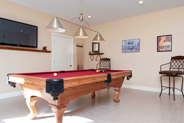 game room featuring light tile patterned flooring and pool table