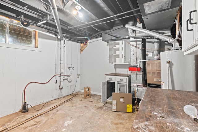 basement featuring gas water heater