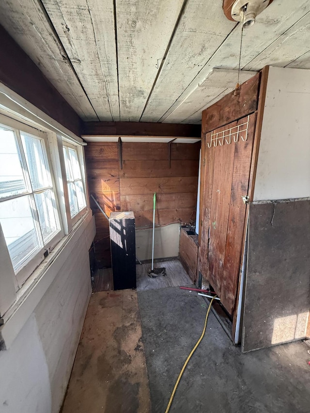 interior space with wooden walls