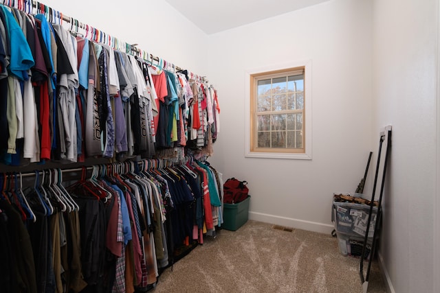 walk in closet featuring carpet floors