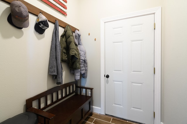 mudroom with dark wood-type flooring