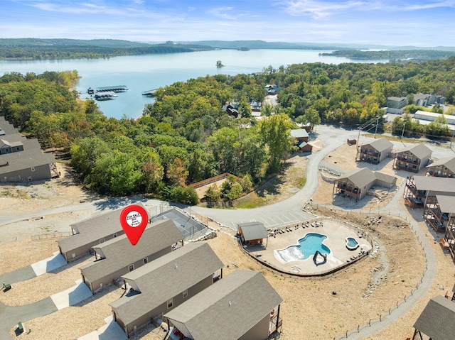 aerial view featuring a water view