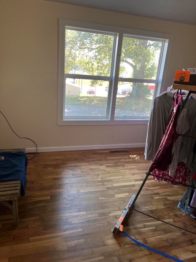 bedroom featuring hardwood / wood-style flooring and multiple windows