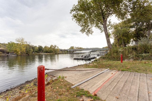 dock area with a water view