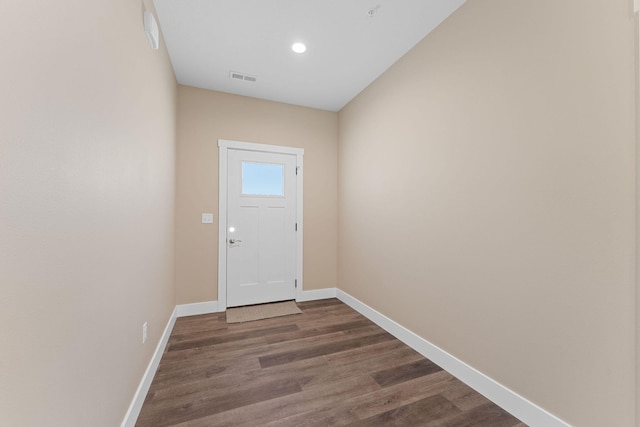 doorway to outside with dark hardwood / wood-style flooring