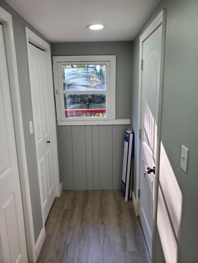 doorway to outside featuring hardwood / wood-style flooring