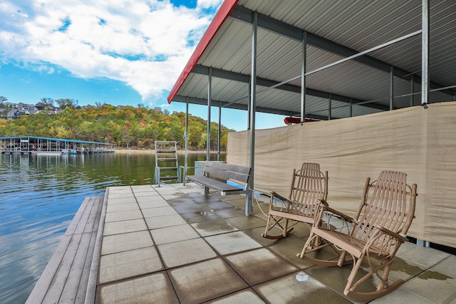 dock area with a water view