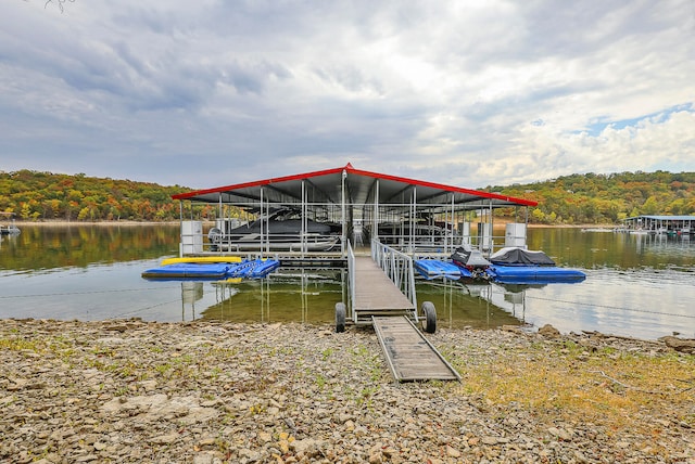 view of dock featuring a water view