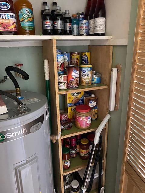 storage area featuring water heater