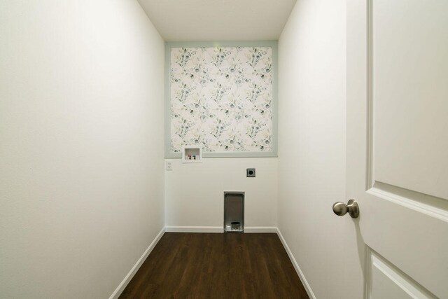 washroom featuring hookup for a washing machine, hookup for an electric dryer, and dark hardwood / wood-style floors