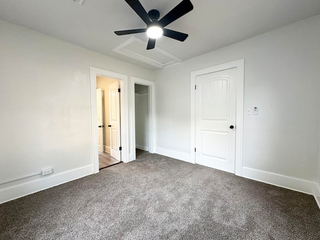 unfurnished bedroom with carpet flooring and ceiling fan