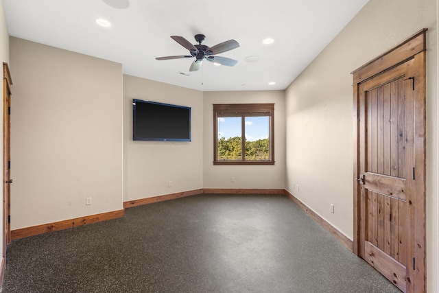 interior space with a ceiling fan, baseboards, and recessed lighting