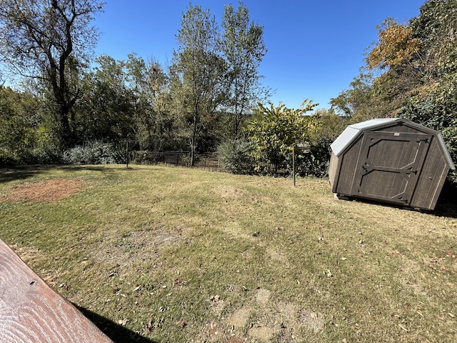 view of yard featuring a storage shed