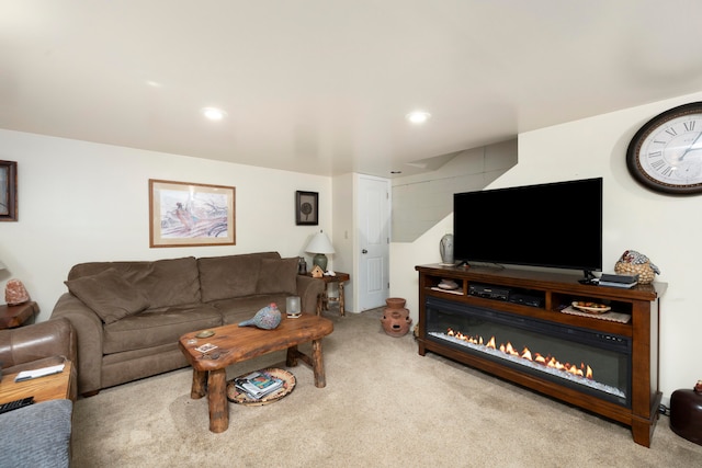 living room with light colored carpet