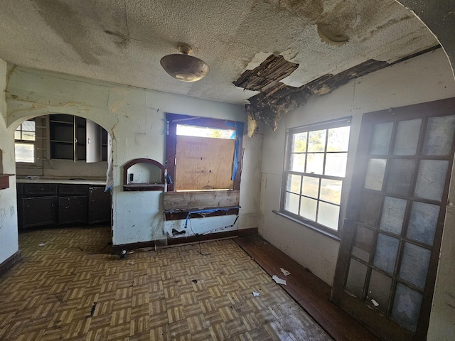 kitchen with a textured ceiling