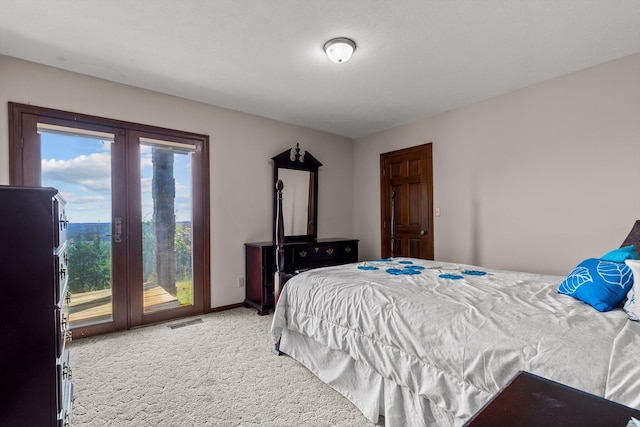 bedroom featuring access to outside and carpet