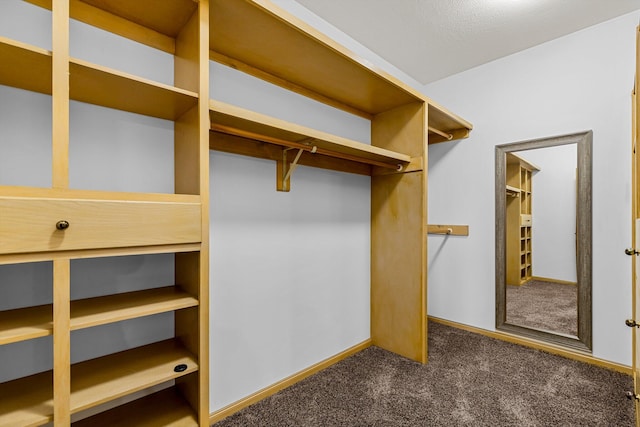 spacious closet featuring dark carpet