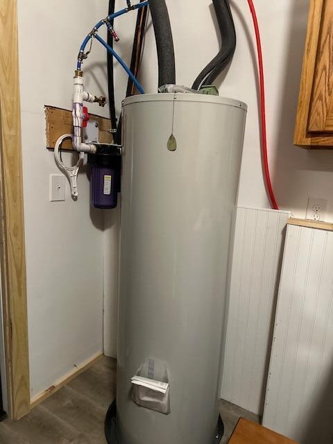 utility room with electric water heater