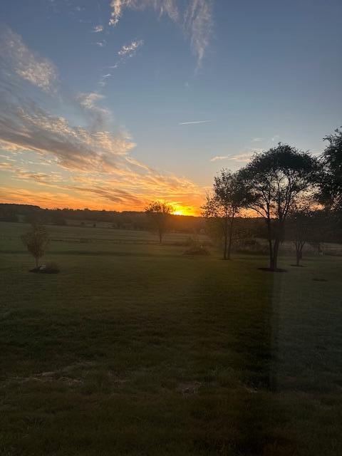 yard at dusk with a rural view