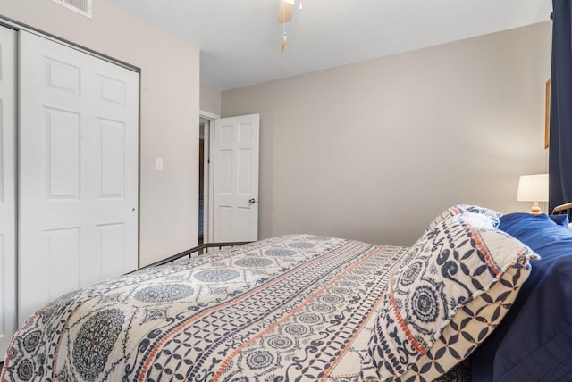 bedroom featuring a closet and ceiling fan