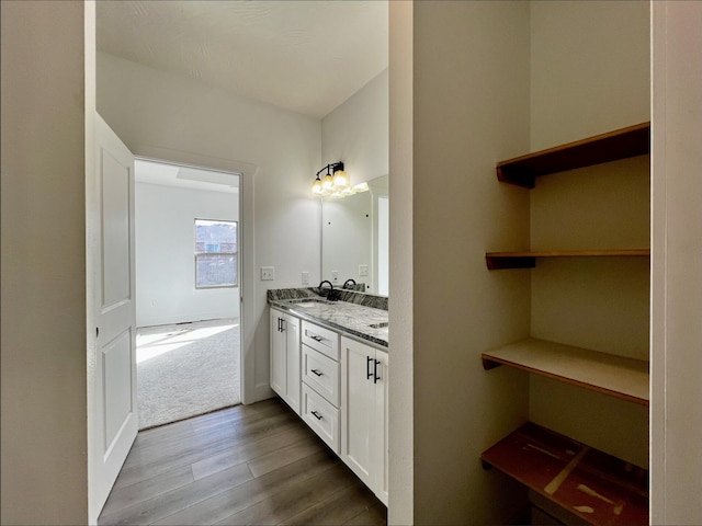 bathroom featuring vanity and hardwood / wood-style flooring