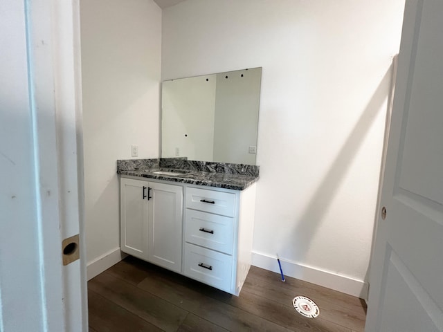 bathroom featuring vanity and wood-type flooring