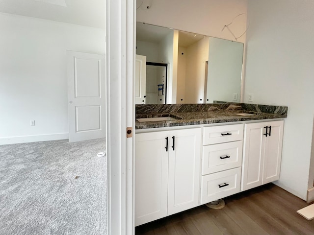 bathroom featuring vanity and hardwood / wood-style floors