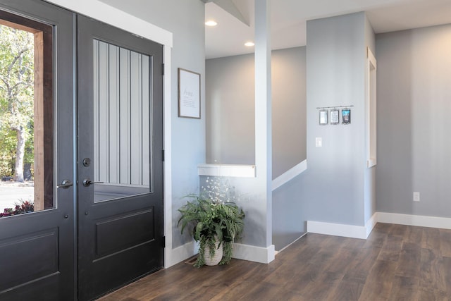 entrance foyer featuring dark wood-type flooring