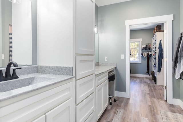 bathroom featuring hardwood / wood-style floors and vanity