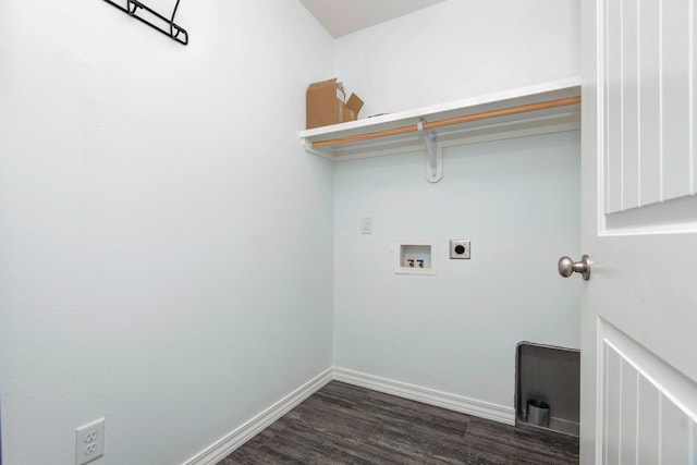 laundry area with hookup for an electric dryer, washer hookup, and dark wood-type flooring