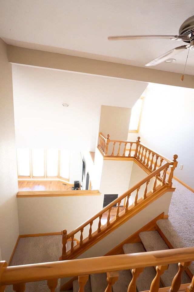 21620 County Road 232, Hermitage, MO 65668 - stairs featuring baseboards, carpet flooring, and ceiling fan