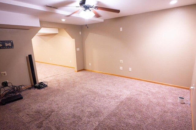 21620 County Road 232, Hermitage, MO 65668 - basement featuring ceiling fan, carpet floors, visible vents, and baseboards