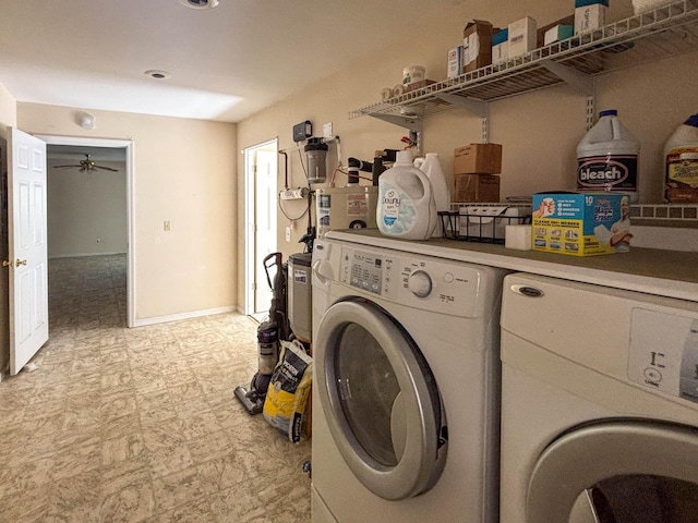 221 Beachwood St, Theodosia, MO 65761 - washroom featuring light floors, laundry area, ceiling fan, and washer and clothes dryer