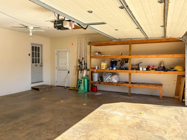 221 Beachwood St, Theodosia, MO 65761 - garage with ceiling fan and a garage door opener