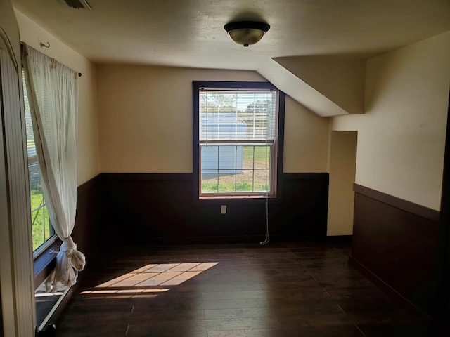 empty room featuring lofted ceiling and dark hardwood / wood-style floors