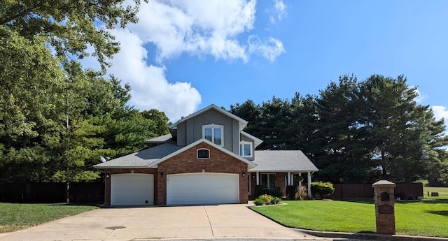 front facade featuring a garage and a front lawn