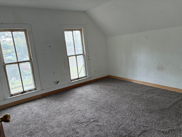 additional living space with a healthy amount of sunlight, vaulted ceiling, and carpet