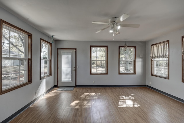 empty room featuring light hardwood / wood-style floors and ceiling fan