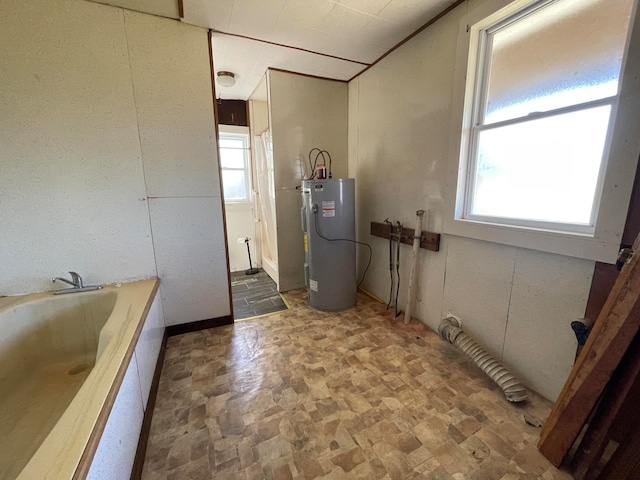 bathroom with a bath and electric water heater