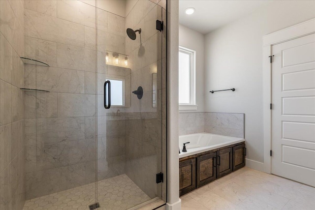 bathroom featuring plus walk in shower