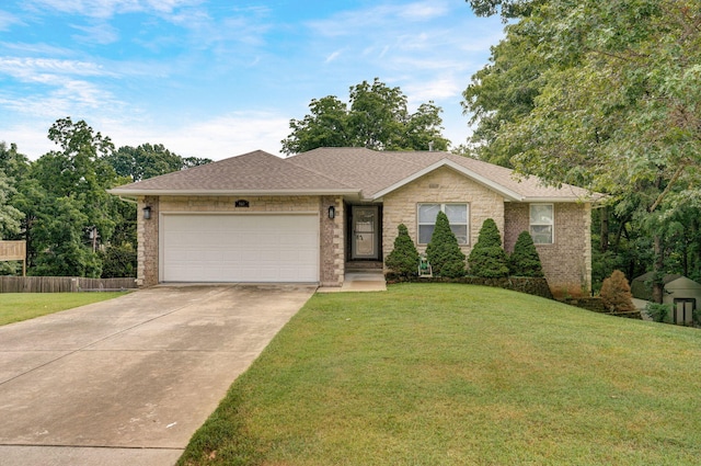 single story home with a front lawn and a garage