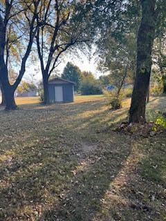 view of yard featuring a storage unit