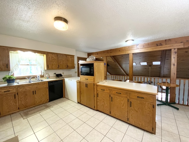 1814 State Highway 125, Sparta, MO 65753 - kitchen with brown cabinetry, a peninsula, light countertops, a textured ceiling, and black appliances