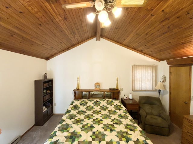 1814 State Highway 125, Sparta, MO 65753 - bedroom featuring vaulted ceiling, wood ceiling, a baseboard heating unit, and carpet floors