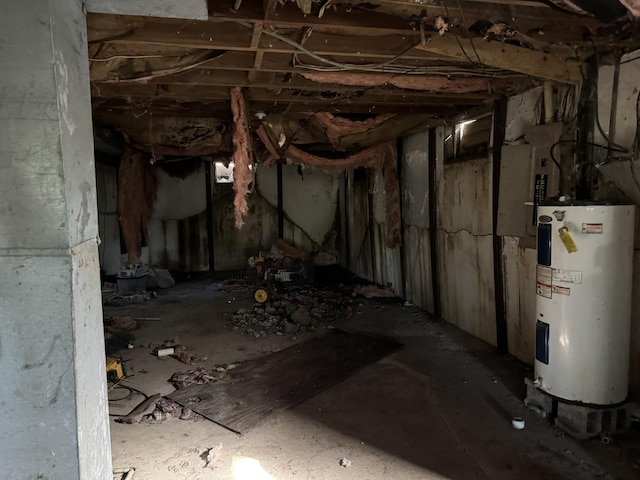 basement featuring electric water heater