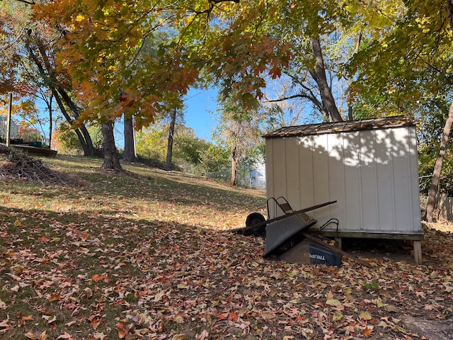 view of yard with a storage unit