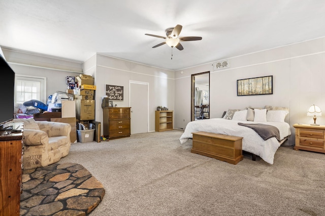 bedroom featuring carpet flooring and ceiling fan