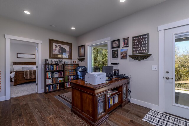 236 N Dade 147, Greenfield, MO 65661 - home office with dark wood finished floors, baseboards, and recessed lighting